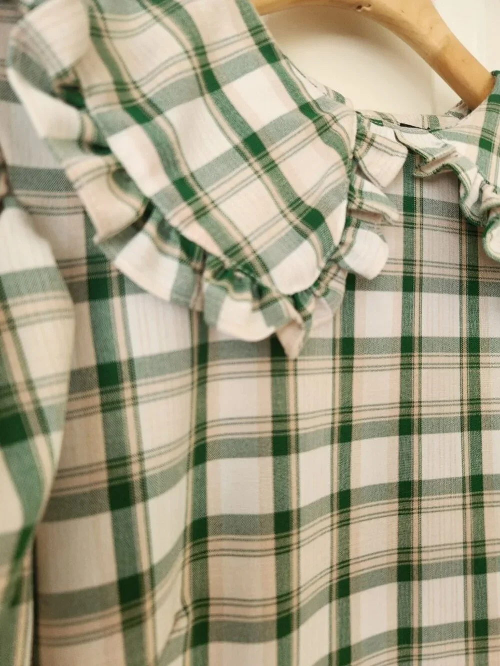 Nasty Gal Plaid Check Mini Dress Green Cream Ruffled Coquette Romantic Cottage - Picture 6 of 11